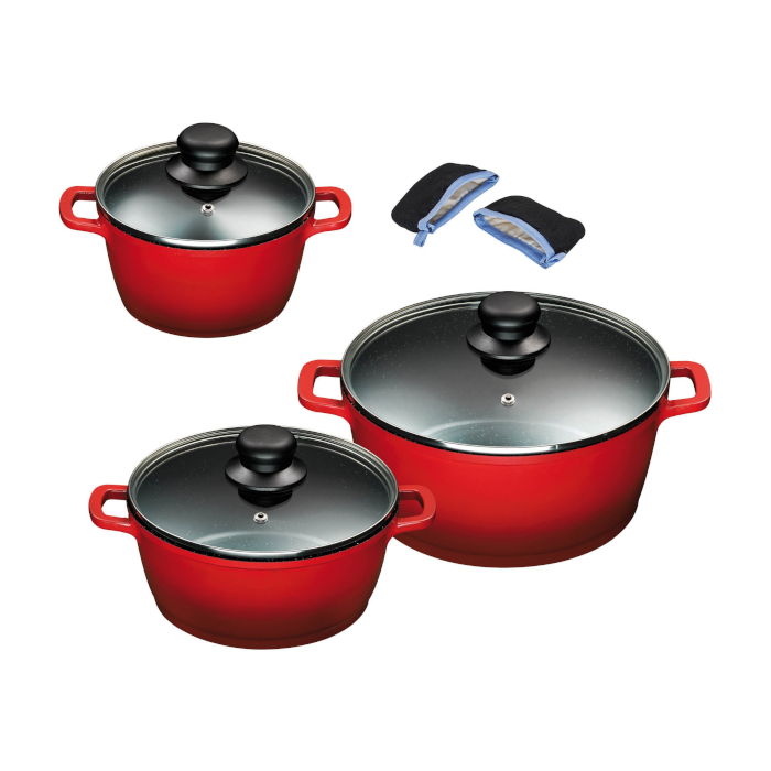 Topf-Set Aluminiumguss (Set, 6-tlg., je 1x Kochtopf mit Deckel Ø 16/20/24 cm), Induktion