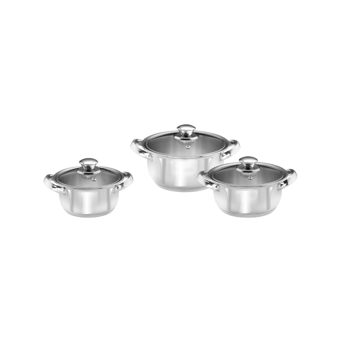Topf-Set Silver Line Edelstahl (Set, 6-tlg., 1x Kochtopf Ø 16 cm, 1x Kochtopf Ø 20 cm, 1x Kochtopf Ø 18 cm), Induktion