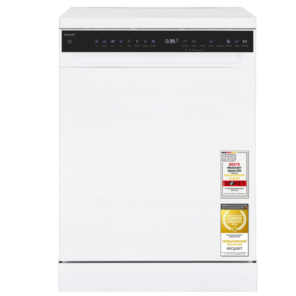 exquisit Standgeschirrspüler GSP9616-450B, 10,9 l, 16 Maßgedecke, Edelstahl Innenraum, Energieklasse B, 45 dB Geräuschklasse C