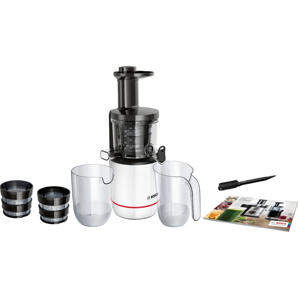 BOSCH Slow Juicer VitaExtract MESM500W, vitaminschonendes Entsaften, Kaltpresse, 150 W, sehr leise, leichte Reinigung, für hartes Obst und Gemüse, weiß