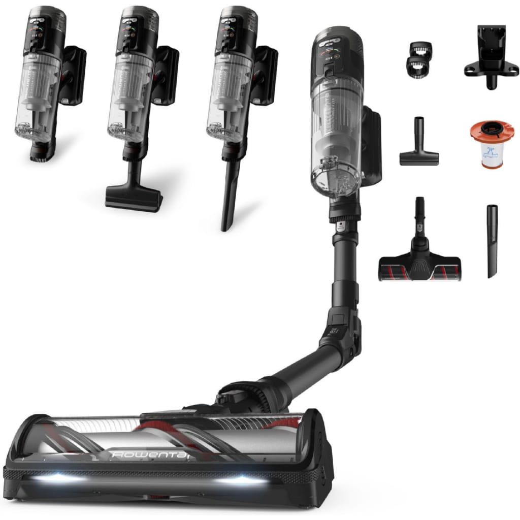 Rowenta Akku-Hand-und Stielstaubsauger X-Force Flex 12.60 Neo Complete, 60 Minuten Laufzeit, Flex-Gelenk, beutellos, LED-Beleuchtung, hocheffiziente Saugleistung dank 150 Air Watt, RH9L55
