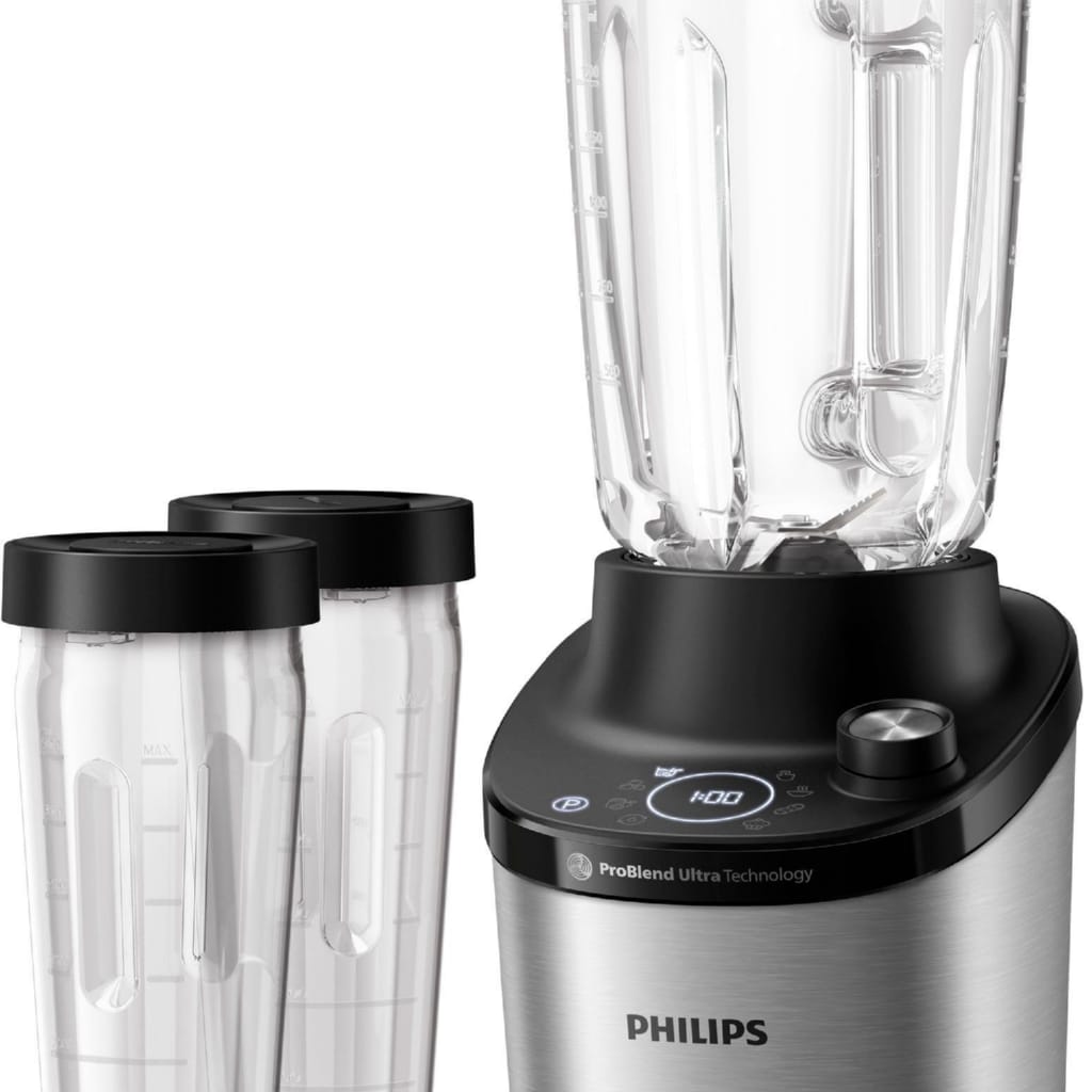 Philips Standmixer HR3760/10 7000 Series, mit ProBlend Ultra-Technologie, 1500 W, 2L-Glasbehälter und Schnellauswahlprogrammen, Metallic/Schwarz