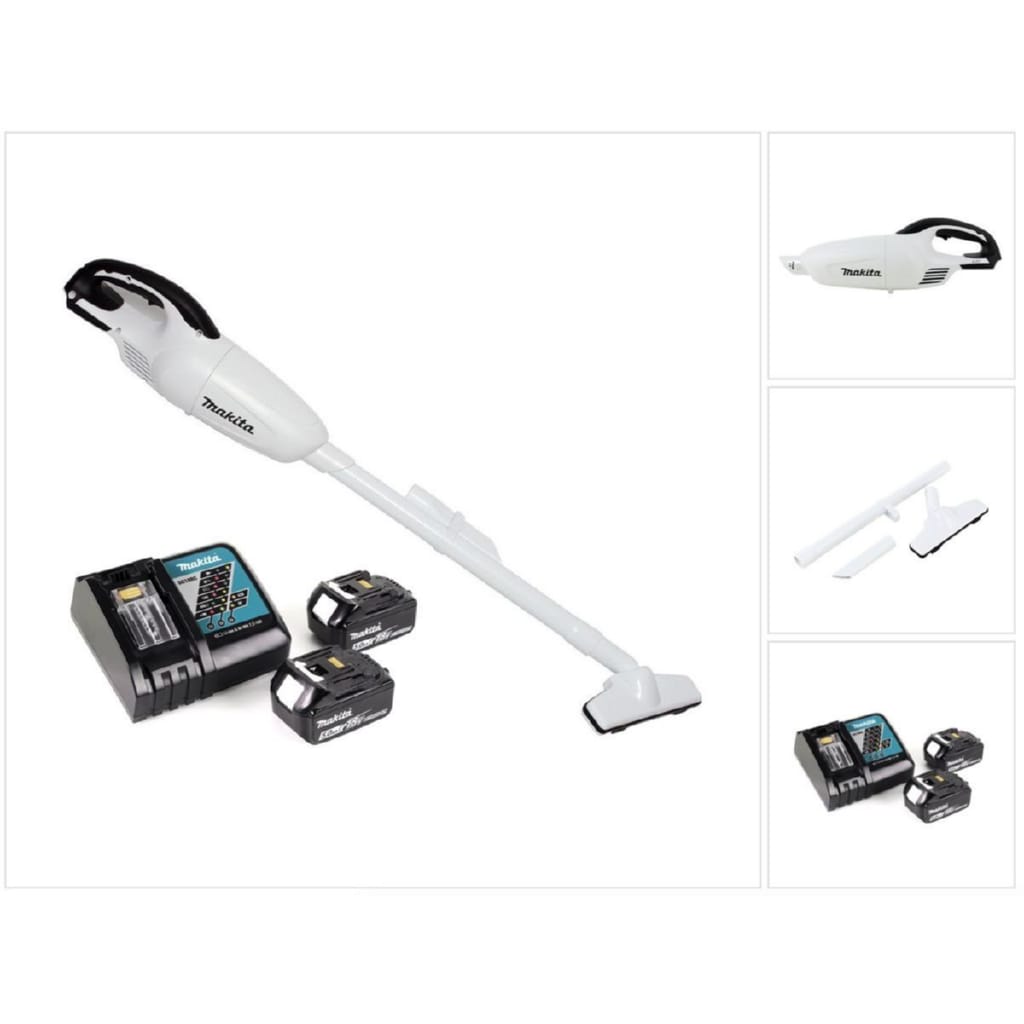 Makita Akku-Handstaubsauger DCL 180 RT W Akku Staubsauger 18 V Weiß + 2x Akku 5,0 Ah + Ladegerät