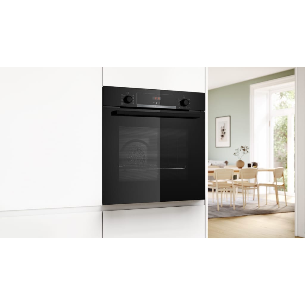 BOSCH Einbaubackofen Serie 4 HBA514BB3, mit Teleskopauszug nachrüstbar, Hydrolyse, Zeitfunktion der LED-Display-Steuerung ermöglicht einfaches Bedienen
