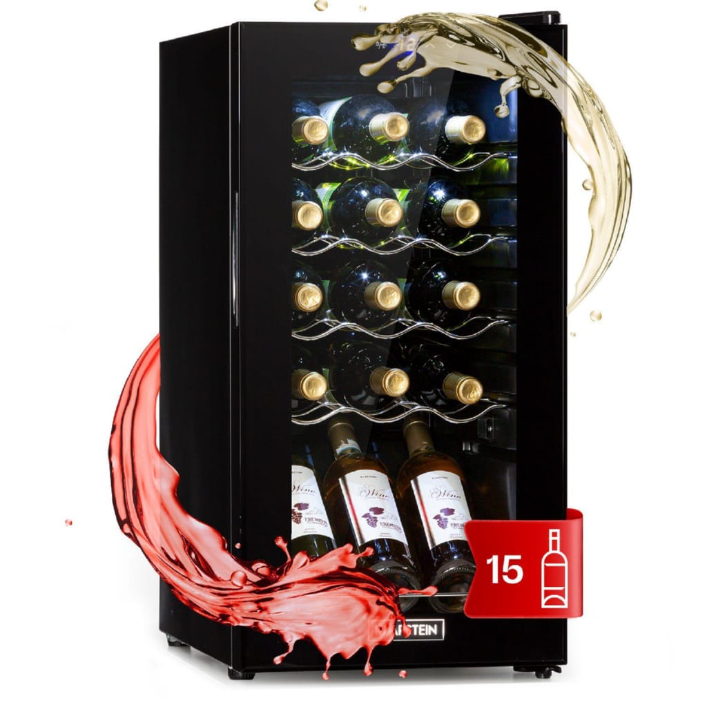 Klarstein Weinkühlschrank Shiraz 15 Slim Uno, für 15 Standardflaschen á 0,75l,Wein Flaschenkühlschrank Getränkekühlschrank Weintemperierschrank