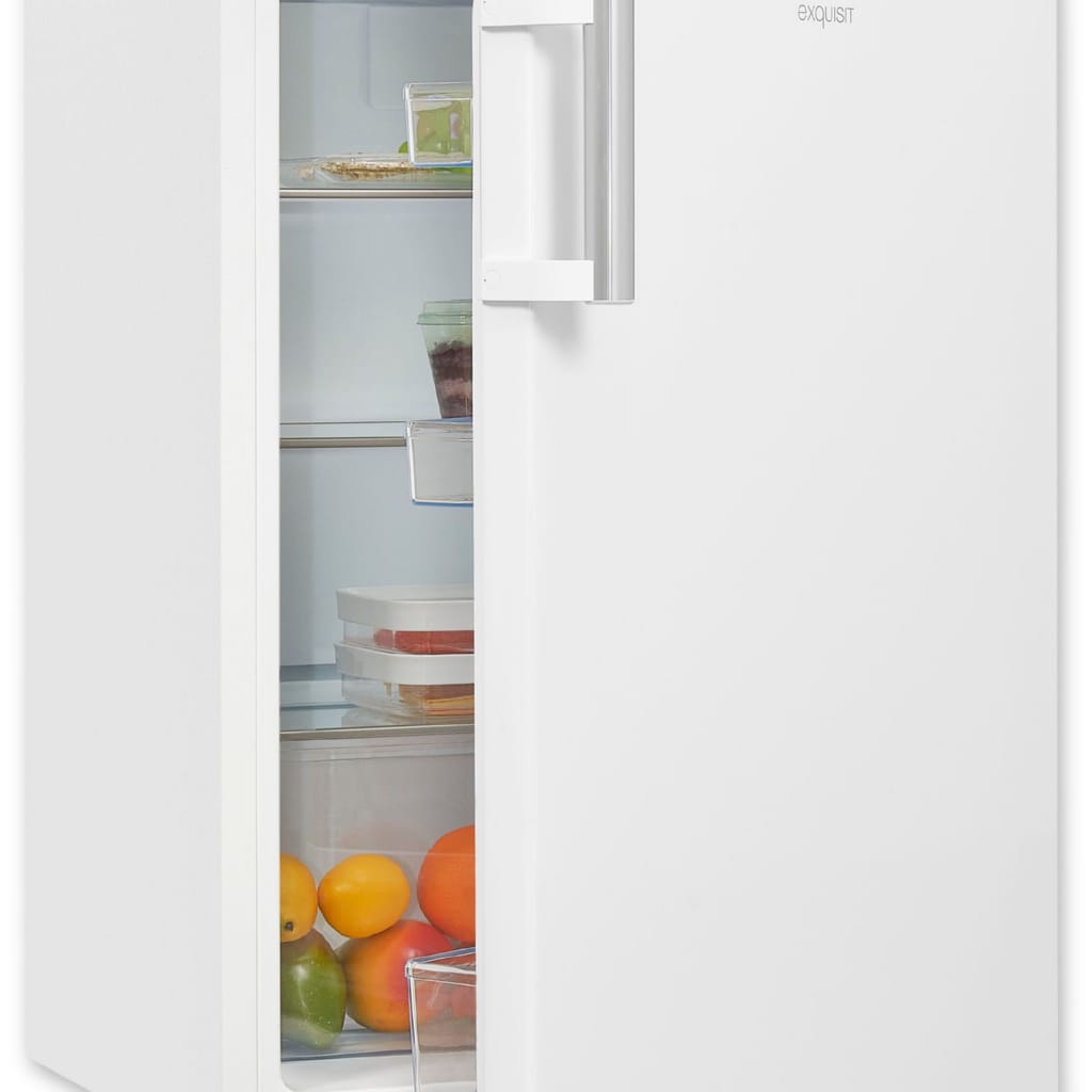exquisit Kühlschrank KS16-V-H-010D weiss, 85,5 cm hoch, 56 cm breit, Platzsparend & praktisch: 133 L Kühlschrank mit LED-Beleuchtung