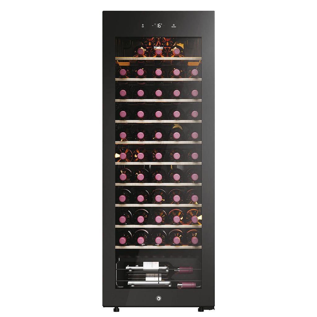 Haier Weinkühlschrank HWS58GGH1, für 58 Standardflaschen á 0,75l,58 Flaschen, Wifi/hOn App, Holzablagen, UV undurchlässig