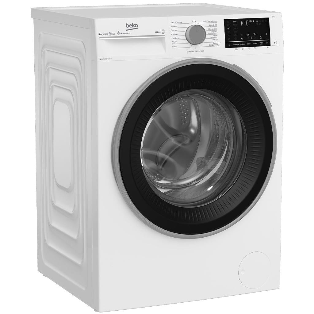 BEKO Waschmaschine B3WFU58415W1, 8 kg, 1400 U/min, Dampf, Multifunktionsdisplay, Mengenautomatik, Watersafe