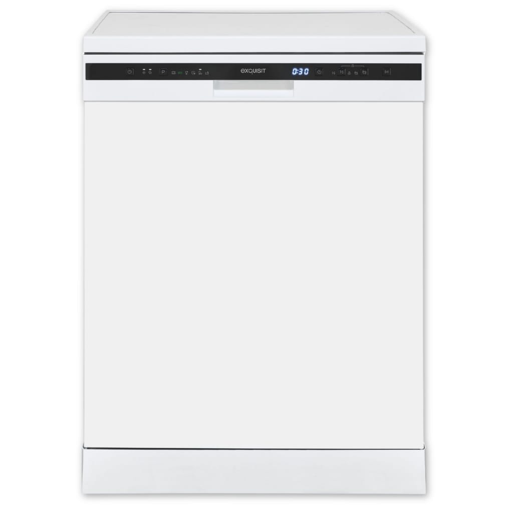 exquisit Standgeschirrspüler 6314 GSP6314-030C weiss, 10,2 l, 14 Maßgedecke, Effizient, leise, 14 Maßgedecke – smartes Spülen mit LED-Komfort