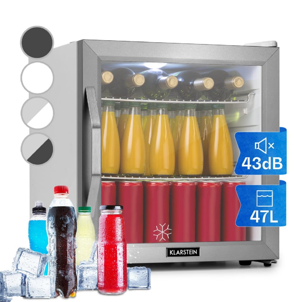 Klarstein Getränkekühlschrank Beersafe L, 50 cm hoch, 47.5 cm breit, Mini Kühlschrank ohne Gefrierfach klein Getränkekühlschrank Glastür